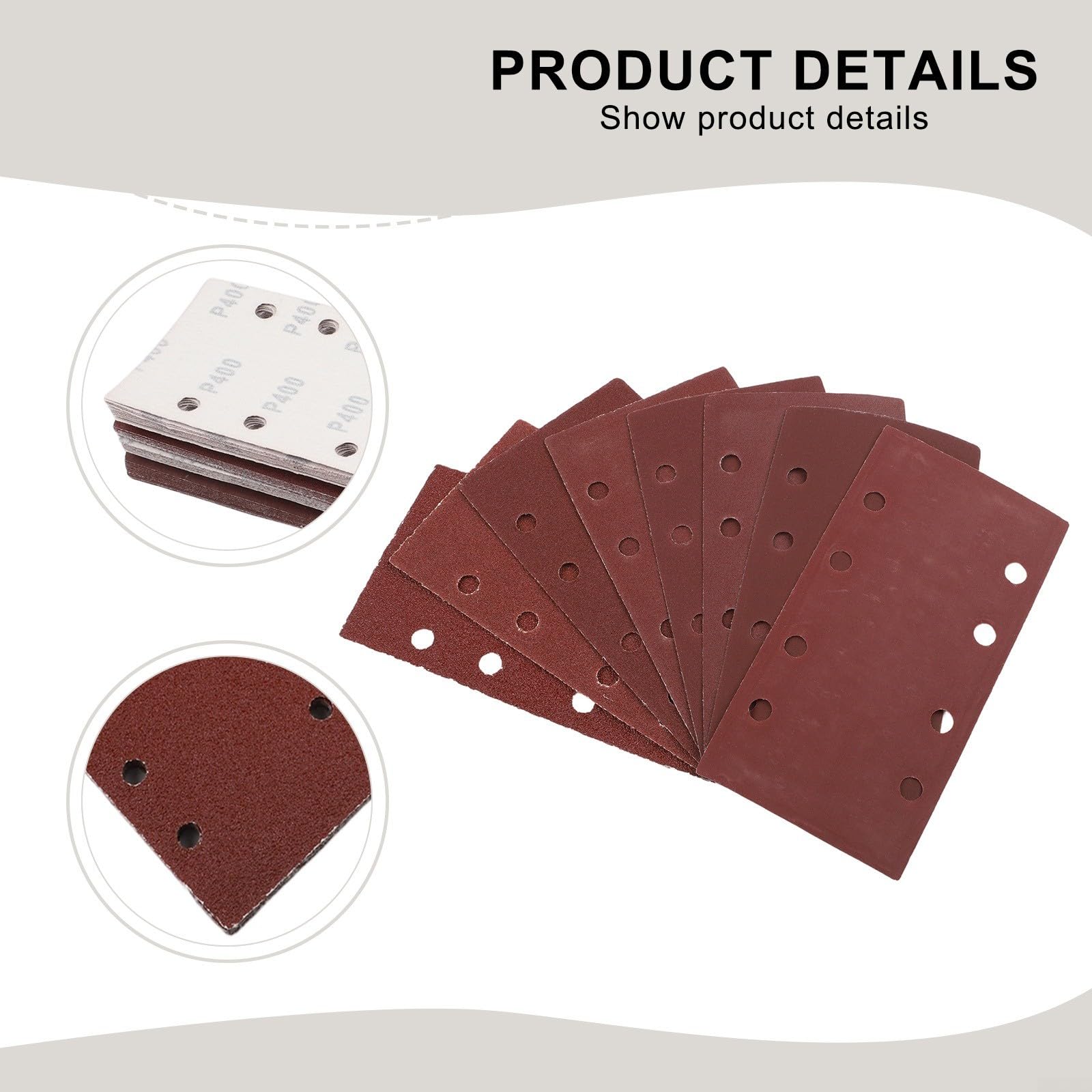 Lot de 80 feuilles de papier abrasif 93 x 185 mm avec 8 trous, 40-400, oxyde d'aluminium pour ponceuse multifonction et ponceuse de détail, pour poncer le bois, le métal et le plastique