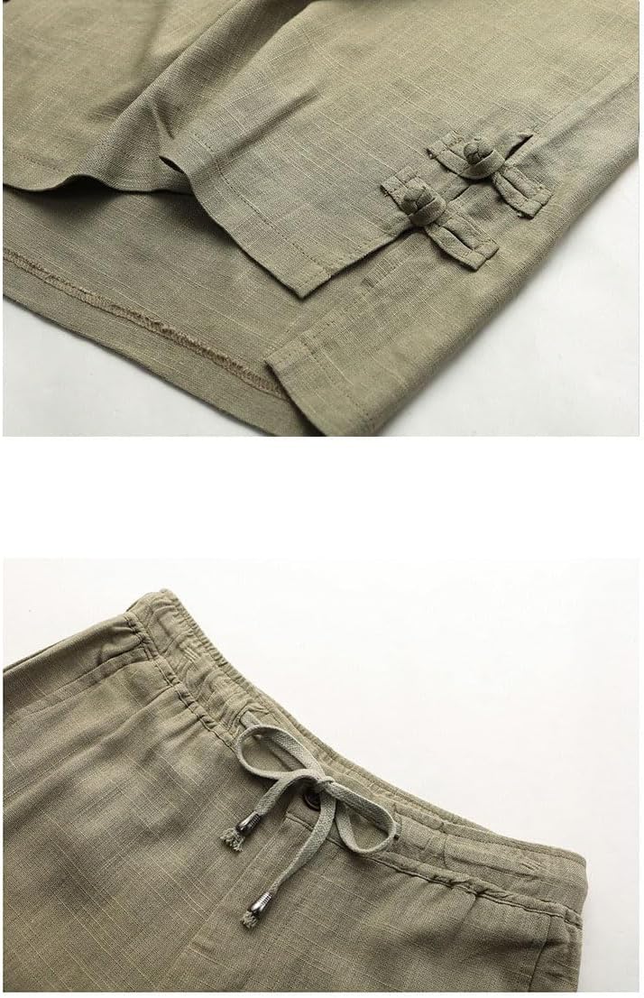 Linen Short Sleeve T-Shirt Men's Chinese Style Set Cotton Linen Tang Suit Middle Aged 2 Piece Summer