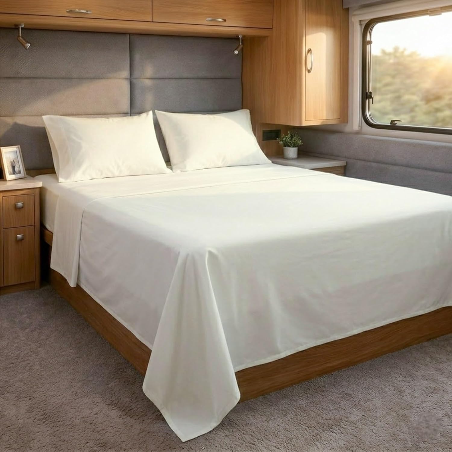 Cottingon RV Short King Sheets 72 x 75,Luxury Soft 100% Egyptian Cotton, 4 Pcs Camper Bedding Set to Fit Upto 15" Deep Custom RV Mattress, Ivory Solid