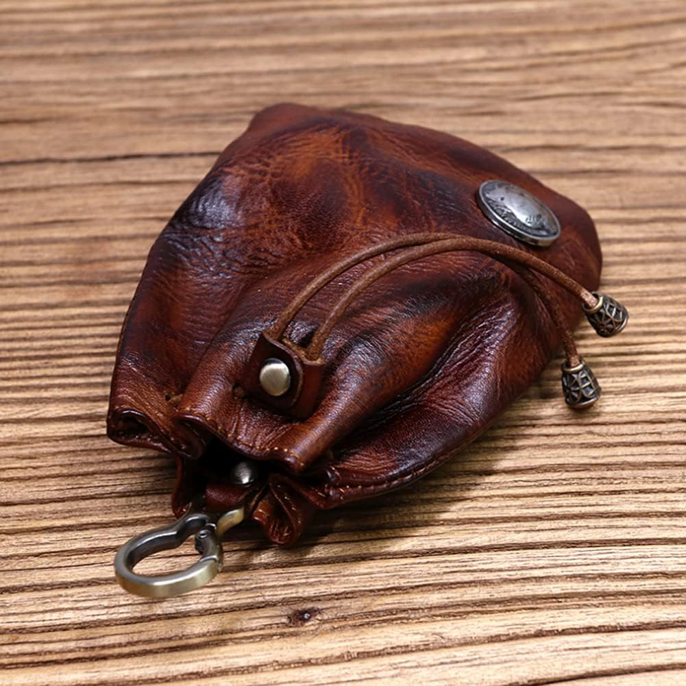 1 Pcs Leather Mini Medieval Pouch Keychain, Coin Organizer, Change Holder, Leather Drawstring Pouch for Men & Women - Image 6
