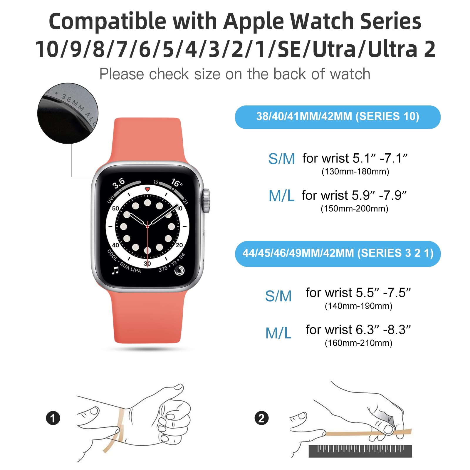 CeMiKa Cinturino Compatibile per Apple Watch Cinturino 38mm 40mm 41mm 42mm 44mm 45mm 46mm 49mm, Silicone Cinturini di Ricambio per iWatch Series 10 9 8 7 6 5 4 3 2 1 SE, 38mm/40mm/41mm-S/M, Corallo