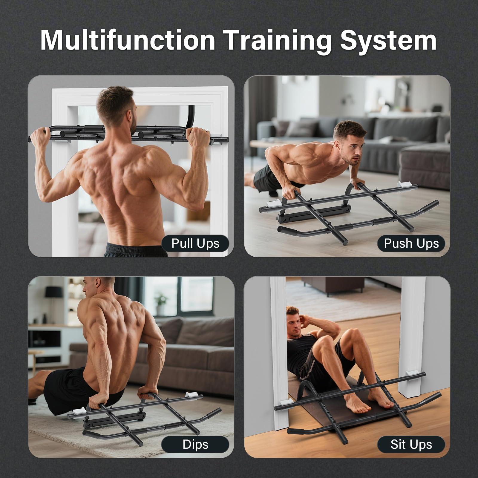 Klimmzugstange Türrahmen, Pull Up Bar ohne Schrauben mit 200kg Belastbarkeit, Türreck für Home Training, Multifunktions-Klimmzugstange für Zuhause, Schwarz