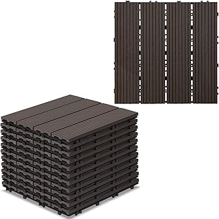 Gimisgu WPC Fliesen 30x30cm, WPC Terrassenfliesen Bodenbelag Klickfliesen Fliese, Wetterfest mit Drainagefunktion, Terrassendielen für Balkon Terrasse 11 Stück/1m², Coffee