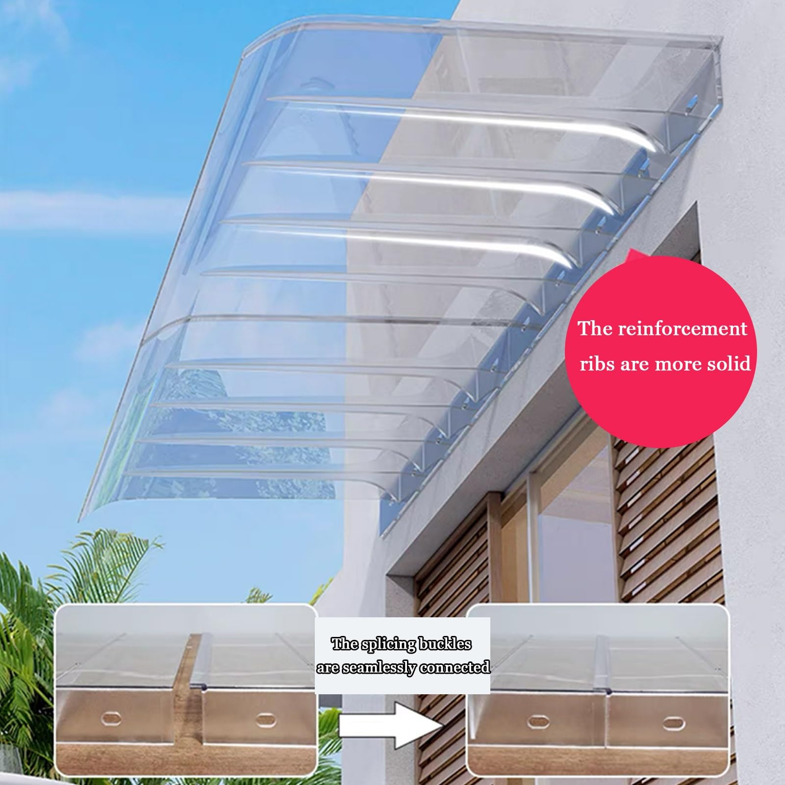 Marquesina Puerta, Techo Exterior Lluvia, Tejadillo Proteccion Lluvia, Tejados De Plastico Exterior, Toldo De Bricolaje for Patio, Longitud Conectable Libremente(Clear,35x200cm (13.7x78.7in)