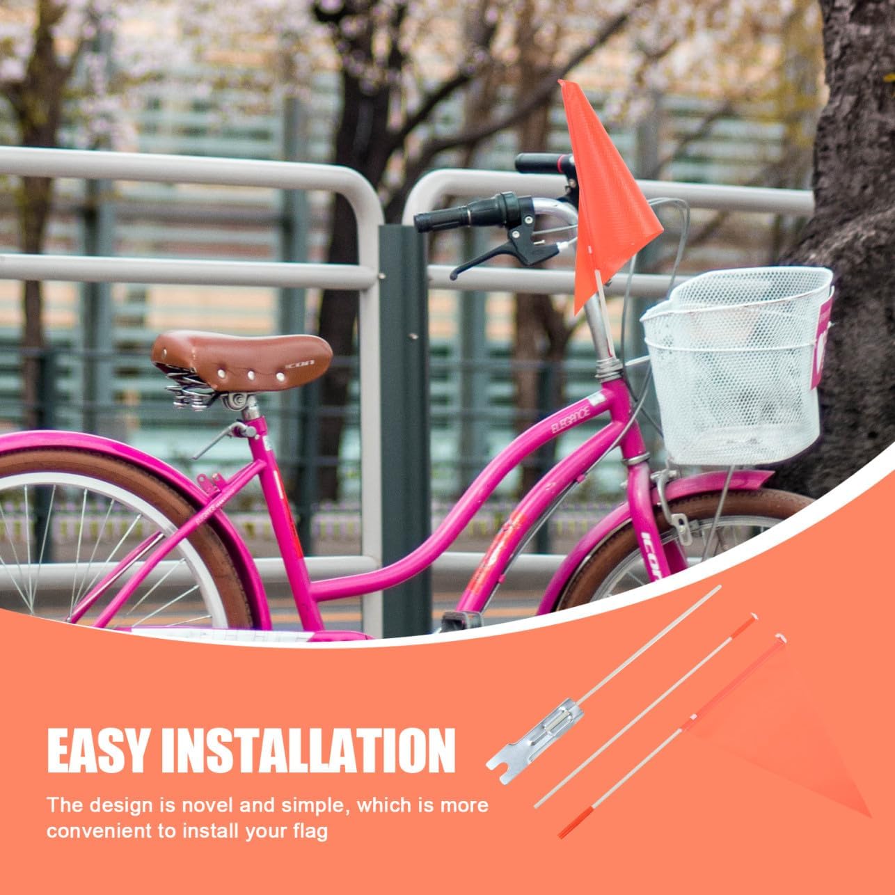2Pcs Portable Wear Resistant Advertising Bicycle Flags with Solid Poles Safety Flags for Bikes Easy Installation for Team Events and Holidays