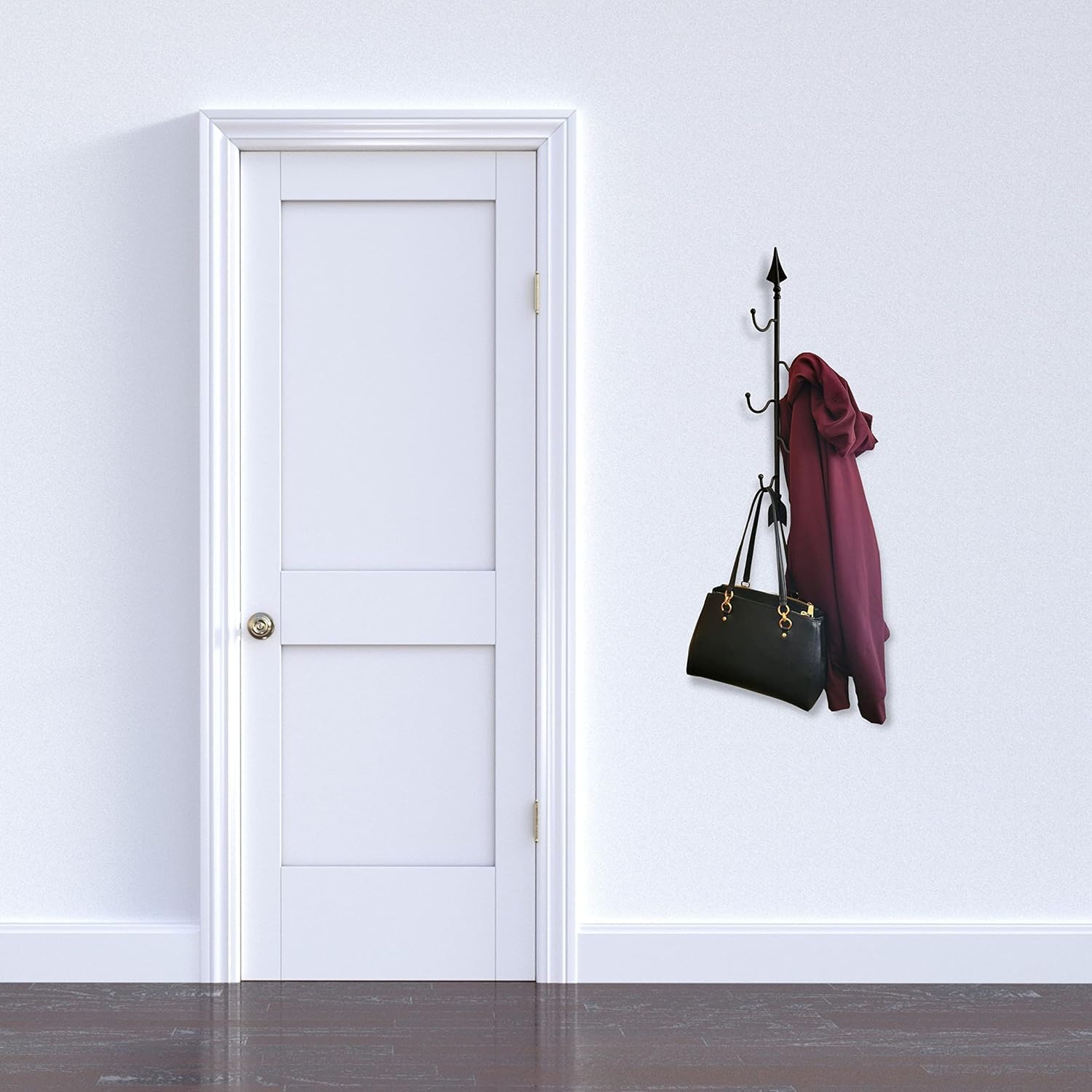 Percha vertical para colgar en la pared, gancho de pared, flecha de metal, para decoración de pared, resistente, acabado negro con gancho giratorio plegable