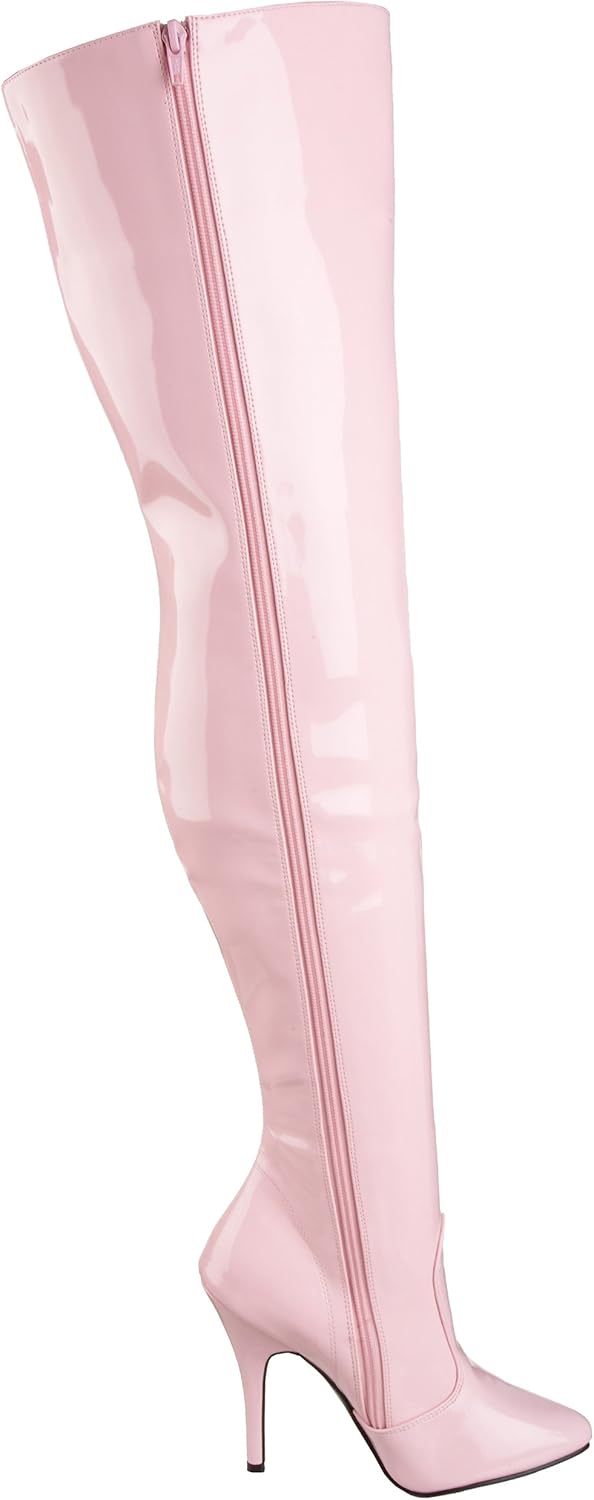 Pleaser Women's Seduce-3010 Thigh High Boot 7 Baby Pink Patent