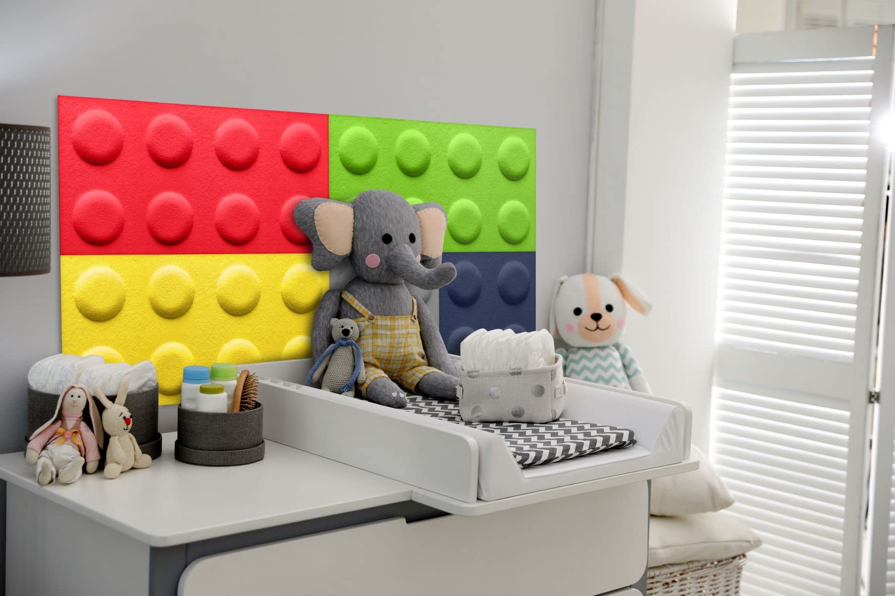 3D Panele ścienne do pokoju dziecięcego I Akustyczne poduszki ścienne z filcu w formie klocków I Dekoracja i osłona ściany I 3D panele do dekoracji pokoju dziecięcego