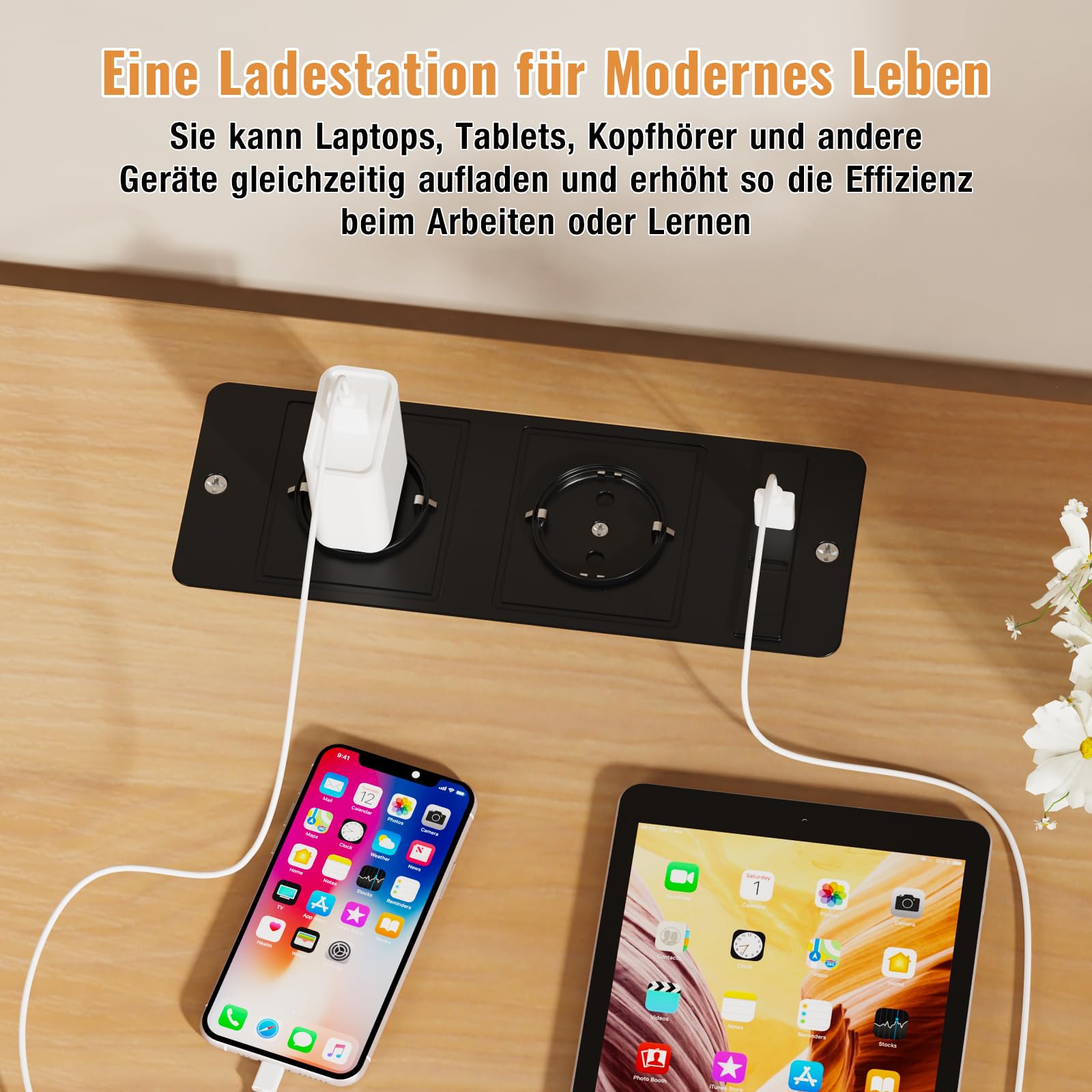 100x50cm Schreibtisch Klappbar, Klappbarer Schreibtisch Kleiner, Computertisch Mit Integrierter Ladestation, Platzsparend, Laptoptisch Klappbar fürs Büro, Homeoffice. (Eiche, 100x50x76cm)