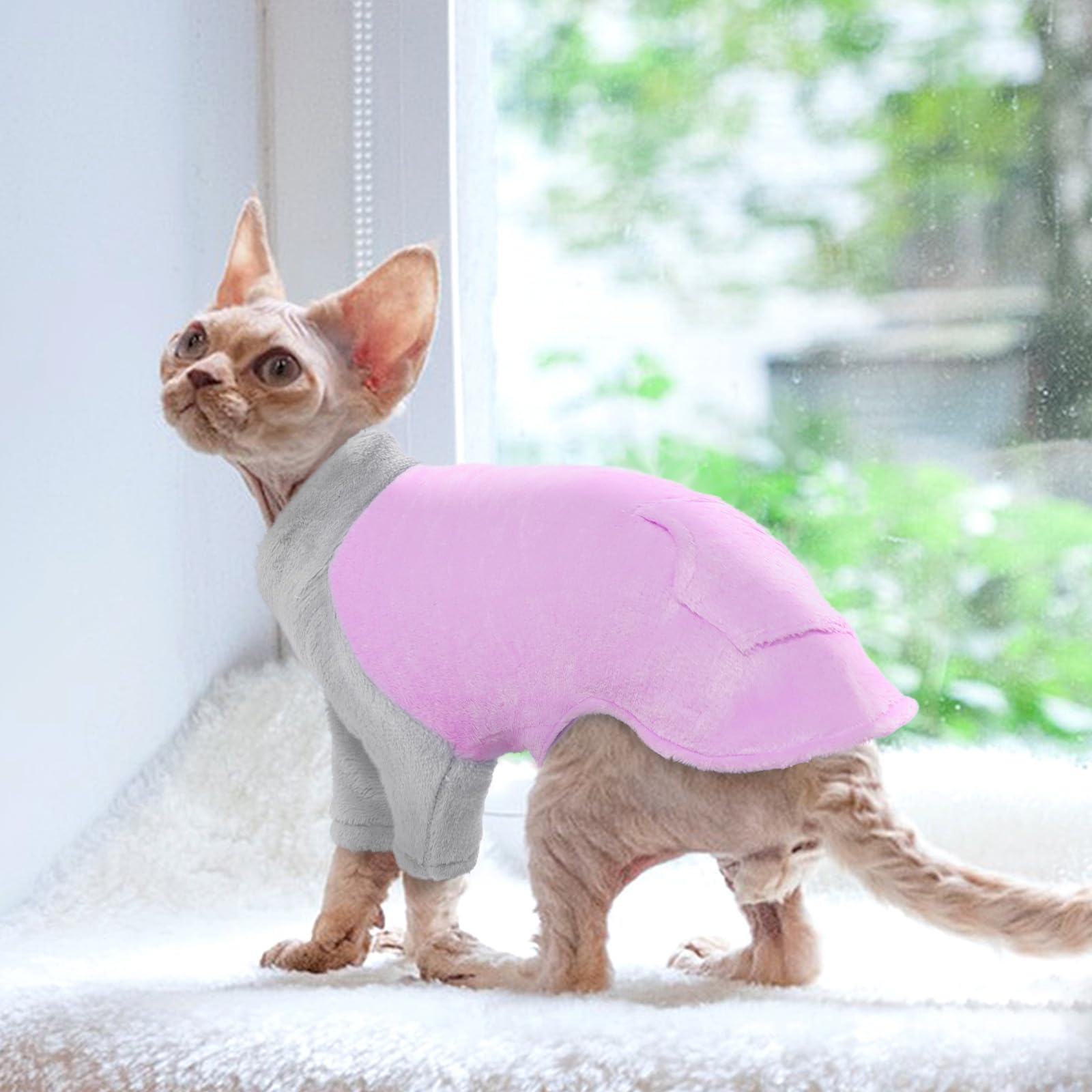 Ropa de Invierno para Gatos, Abrigo Invierno Gatos Jersey Suéter Cálido Sphynx Pijama para Gato Pequeño Mediano Grande(Púrpura, L)