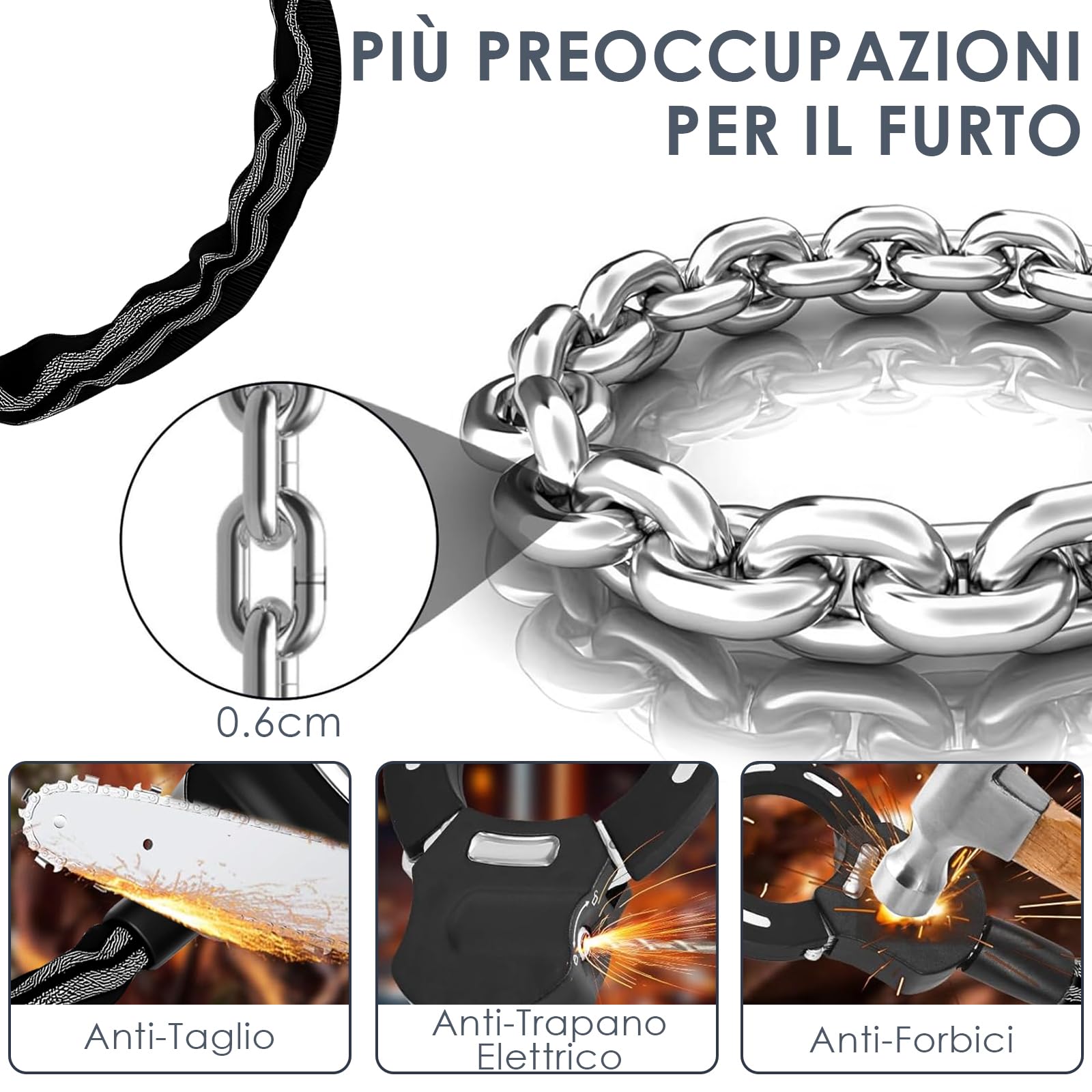 Lucchetto Monopattino Elettrico, Catena Monopattino Elettrico con Copertura Protettiva in Silicone, Antifurto Monopattino Elettricos con Chiave per Scooter, Biciclette, Passeggini