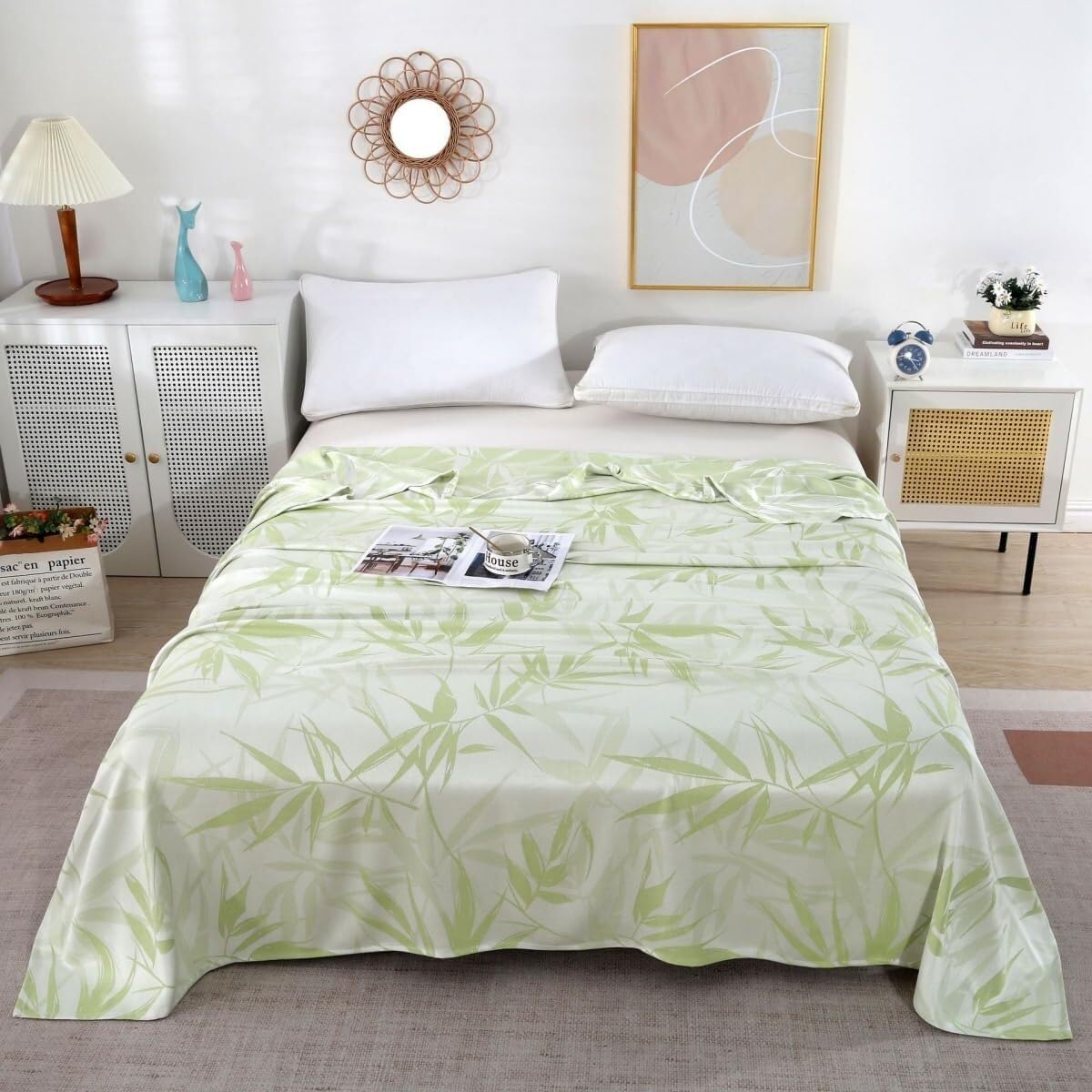 JvFbjLF Bamboo Fibre Throw – Decorative, For Sofas(Light Green,180x200cm)