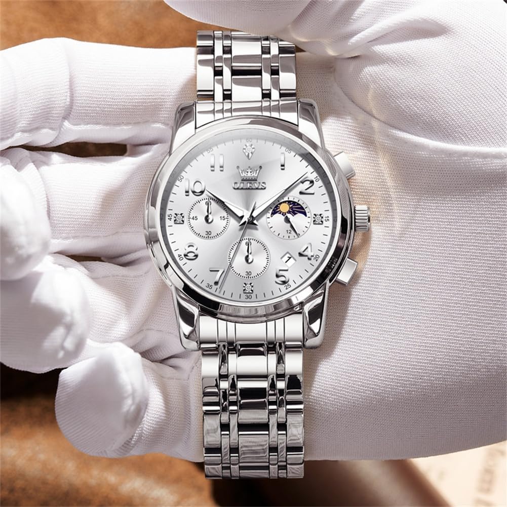 OLEVS Watches for Men Luxury Analog Waterproof Stainless Steel Casual Big Face Chronograph Classic Fashion Roman Numeral Quartz Date Men's Wrist Watches Reloj para Hombre - Image 8