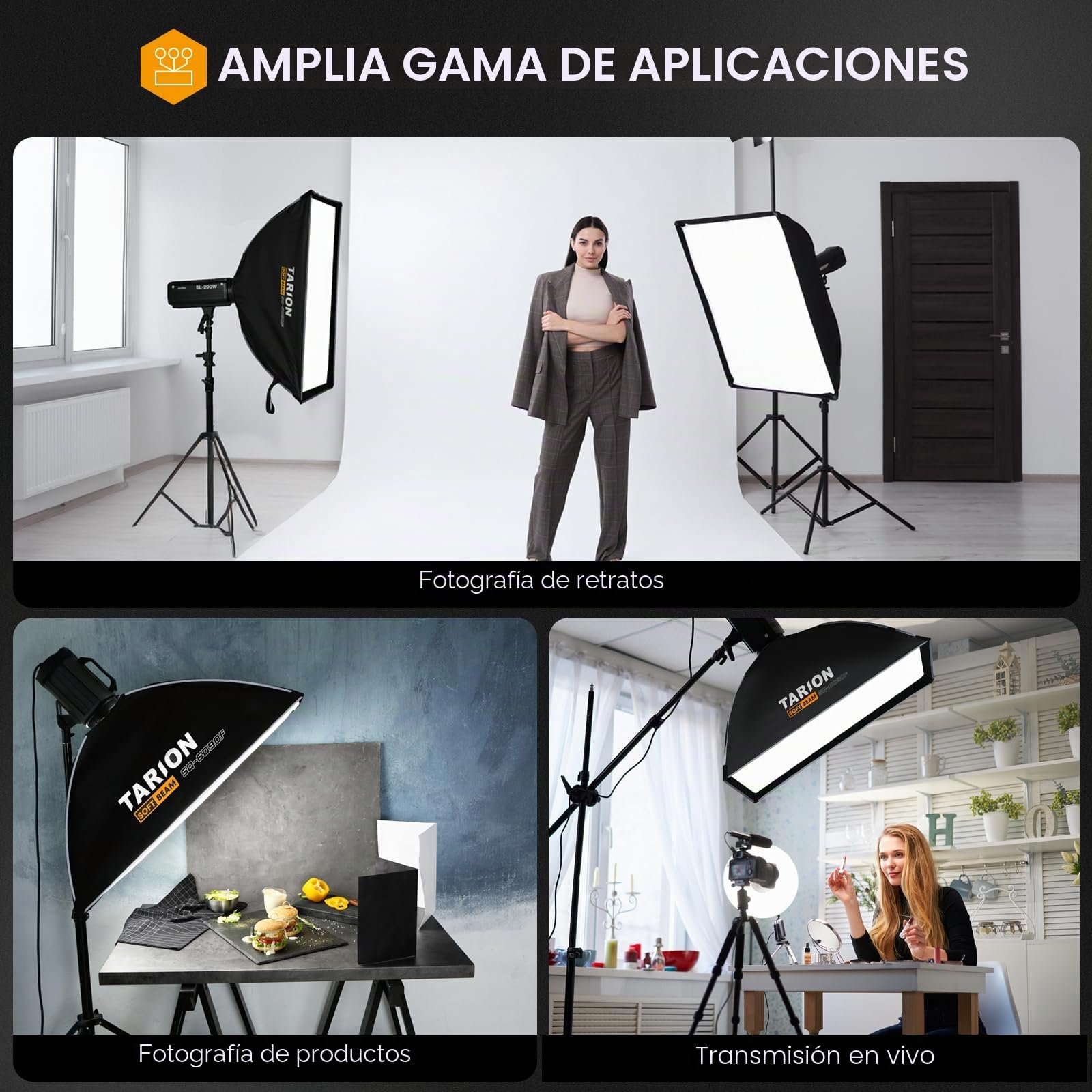 TARION Softbox Montaje Rápido Bowens - 60x90cm Caja de luz Plegable Rectangular para iluminación fotográfica de Estudio con Montura Bowens SQ-6090F SOFTBEAM