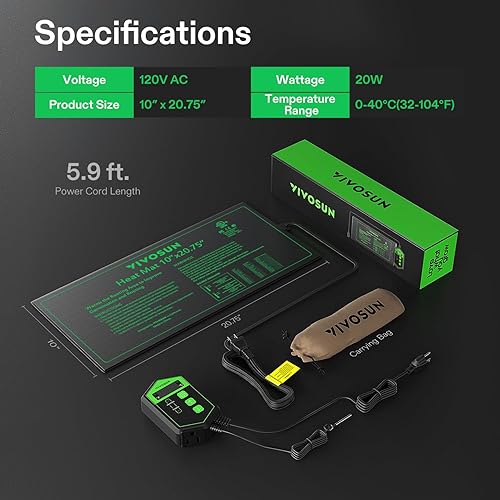 Miniatura 30 de VIVOSUN - Juego combinado de tapete térmico de 20 x 20.20 pulgadas y termostato digital para plántulas.