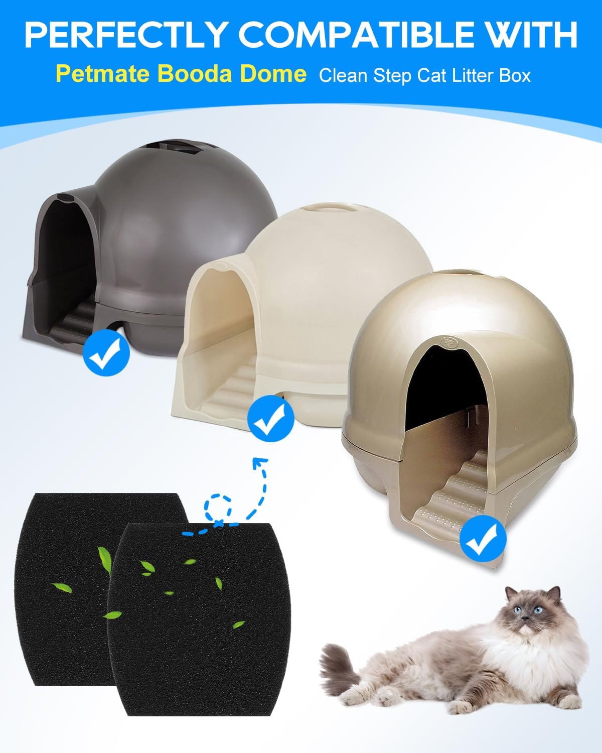 8 Pack 2X Thicker Filters Compatible with Petmate Booda Dome Cat Litter Box Filter, Activated Carbon Charcoal Filters for Clean Step Cat Litter Box Dome