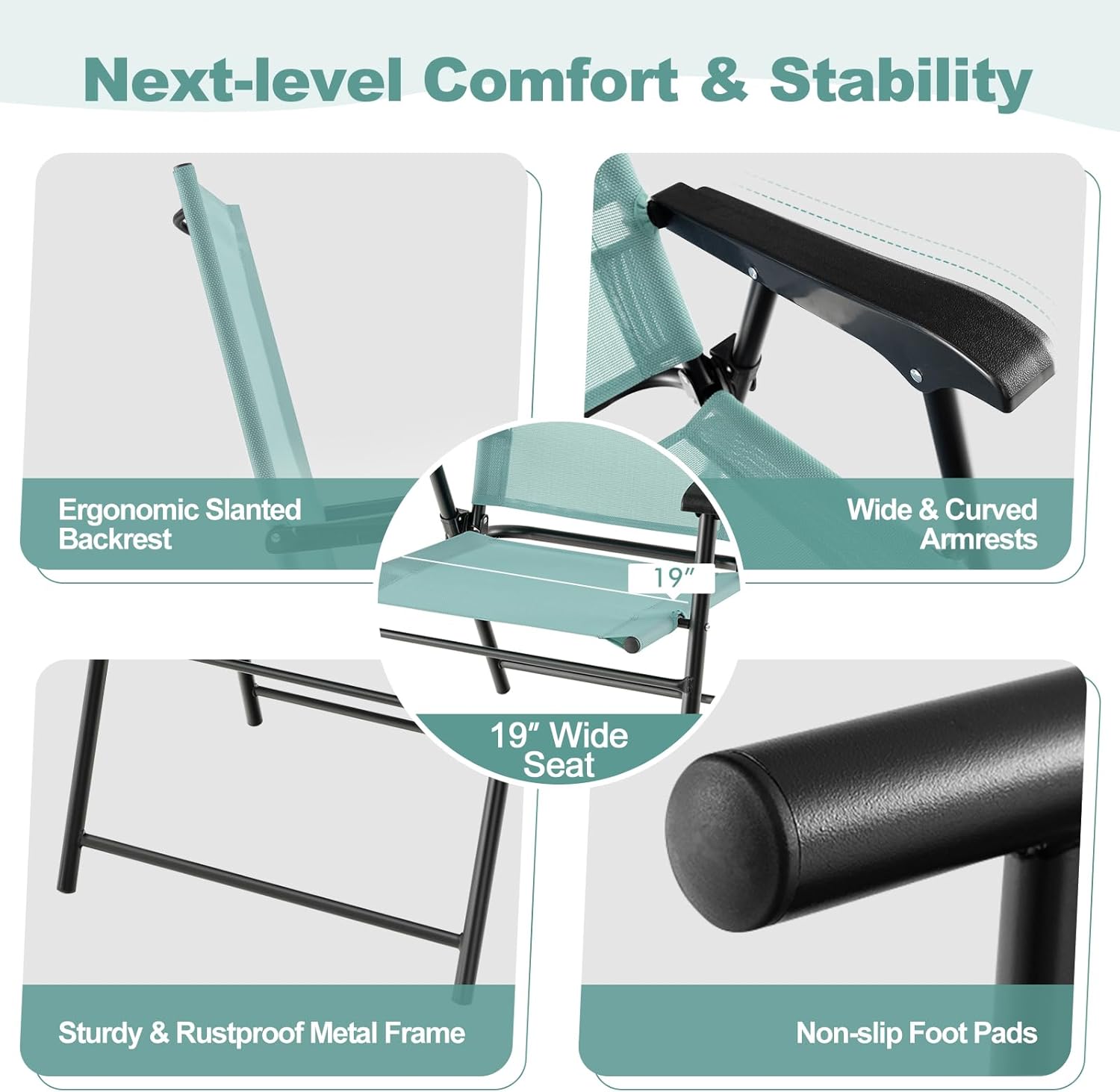 Tangkula Patio Folding Chairs Set of 4, Outdoor Sling Chairs with Breathable Fabric Back & Seat, Portable Dining Camping Chairs for Poolside, Yard, Garden, Deck, Lawn, Beach (Mint Green)