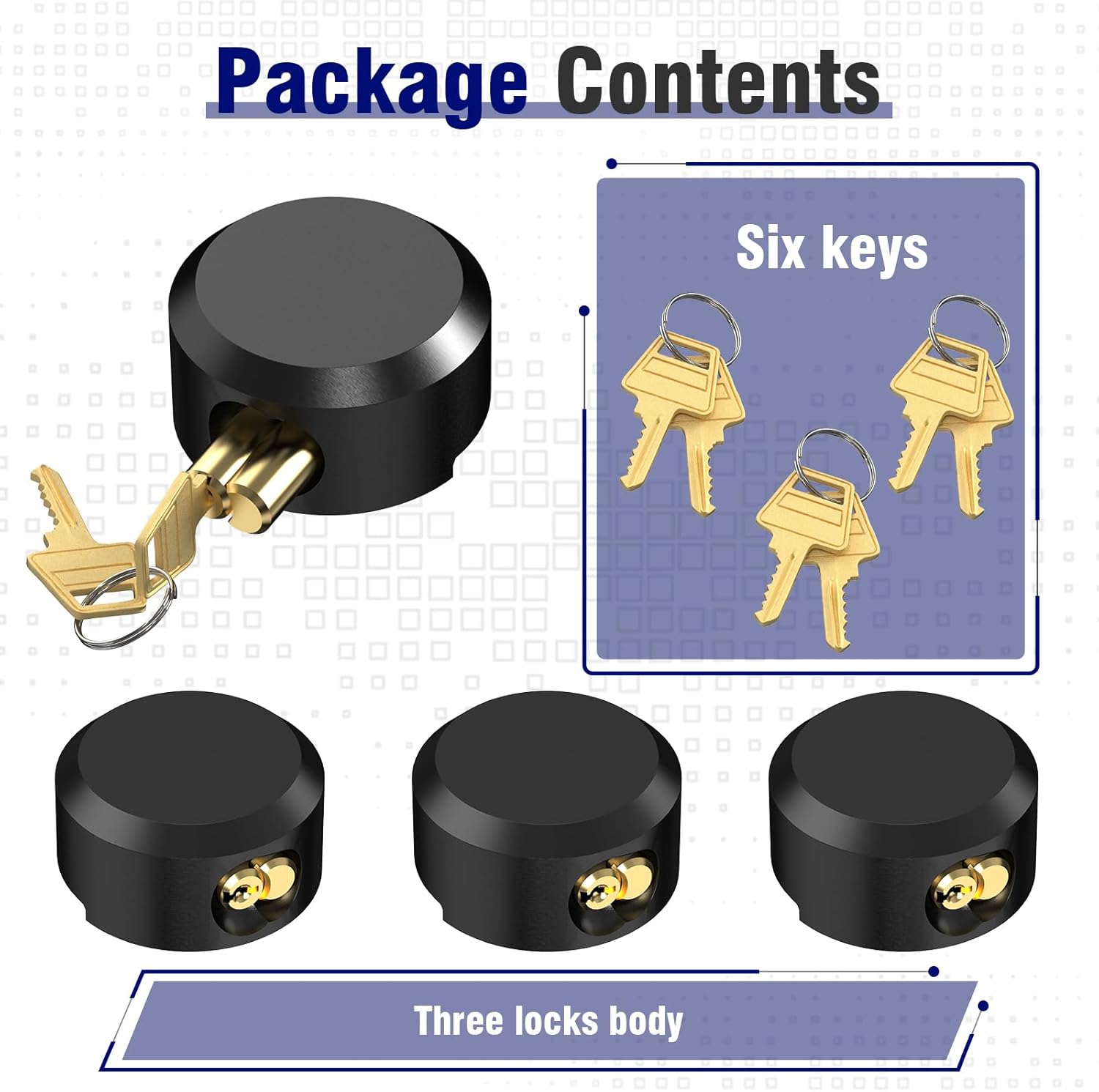 3 Pack Puck Locks for Trailers with Keyed Alike, 2-7/8 Inch Heavy Duty Hidden Shackle Padlocks, Outdoor Padlocks for Moving Trucks & Vans, 6 Keys Included, Black