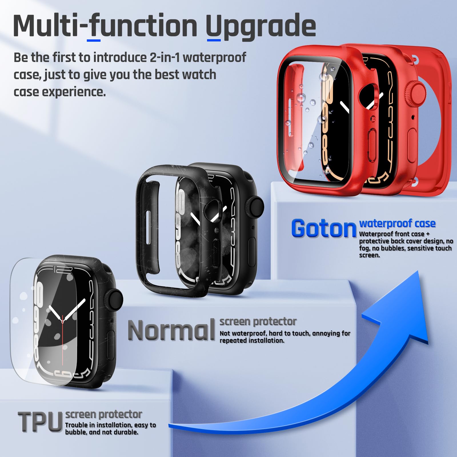 Goton Wasserabweisendes 40 mm Gehäuse mit Glas für Apple Watch SE Serie 6/5/4 | PC Bumper Built-in Tempered Glass Screen Protector + PC Back Cover for iWatch, IP67 Waterproof & Anti-Fog, Sensitive Touch