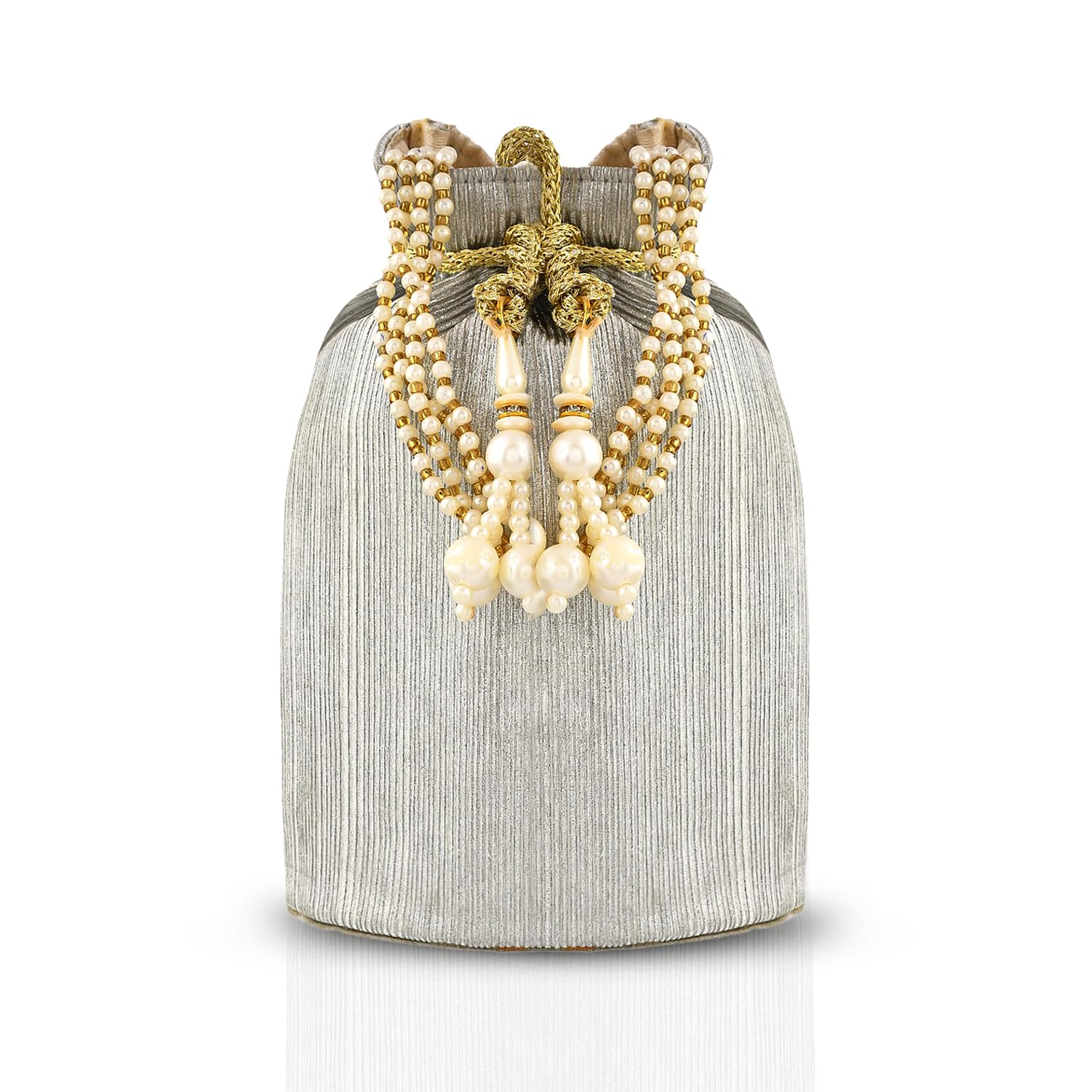 Kuber Industries Potli | Polyester Wedding Potli | Beads Handle Potli | Wallet Potli for Woman | Christmas Gift Potli | Metallic Shining Potli | Baby Shower Potli | Silver (B0CQTDR3F6) Amazon Price History, Amazon Price Tracker