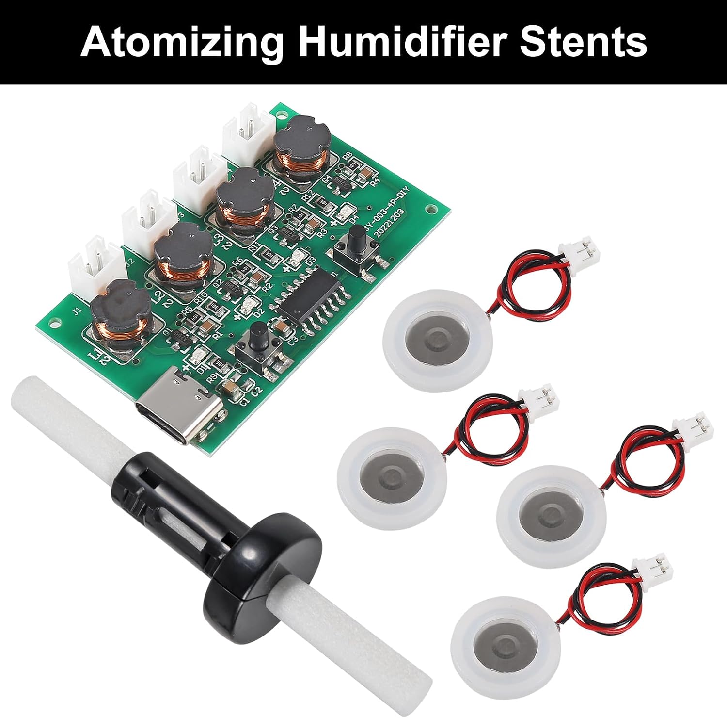 2SETS Type-C USB Mini Humidifier DIY Kits Mist Maker Driver Circuit Board 4 Way Fogger Atomization Film Atomizer Sheet Oscillating