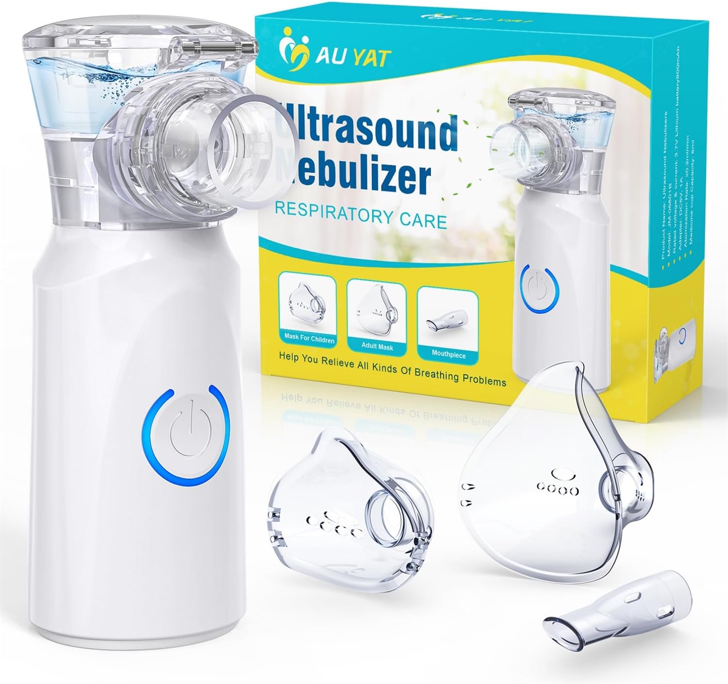 AU YAT Nebulisateur pour Adultes, Nebulisateur Portable Rechargeable pour Adultes et Enfants, Inhalateur Silencieux pour Enfants avec 2 Masques et Embout Buccal, pour Usage Domestique et en Voyage