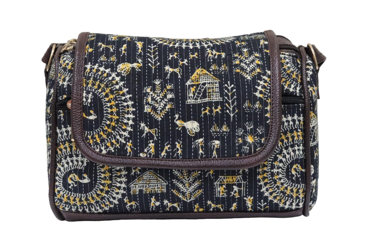 Womens Ladies Ikkat Cotton Fabric Classical And Fashionable Flap Duffle Sling Bag Color Blue (B0BR9KL7BL) Amazon Price History, Amazon Price Tracker