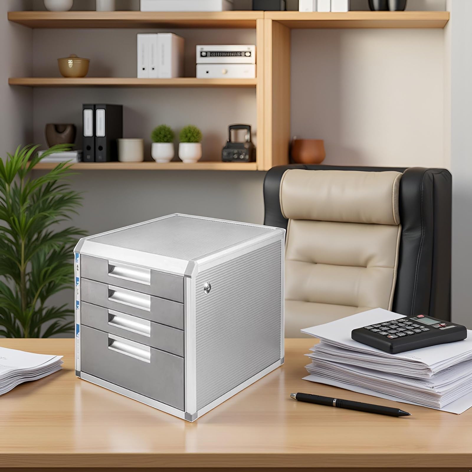 4 cassetti bloccabili desktop File Cabinet A4 Letter nizer per casa ufficio e posto di lavoro Cassetti in alluminio sicuro per archiviazione e protezione documenti