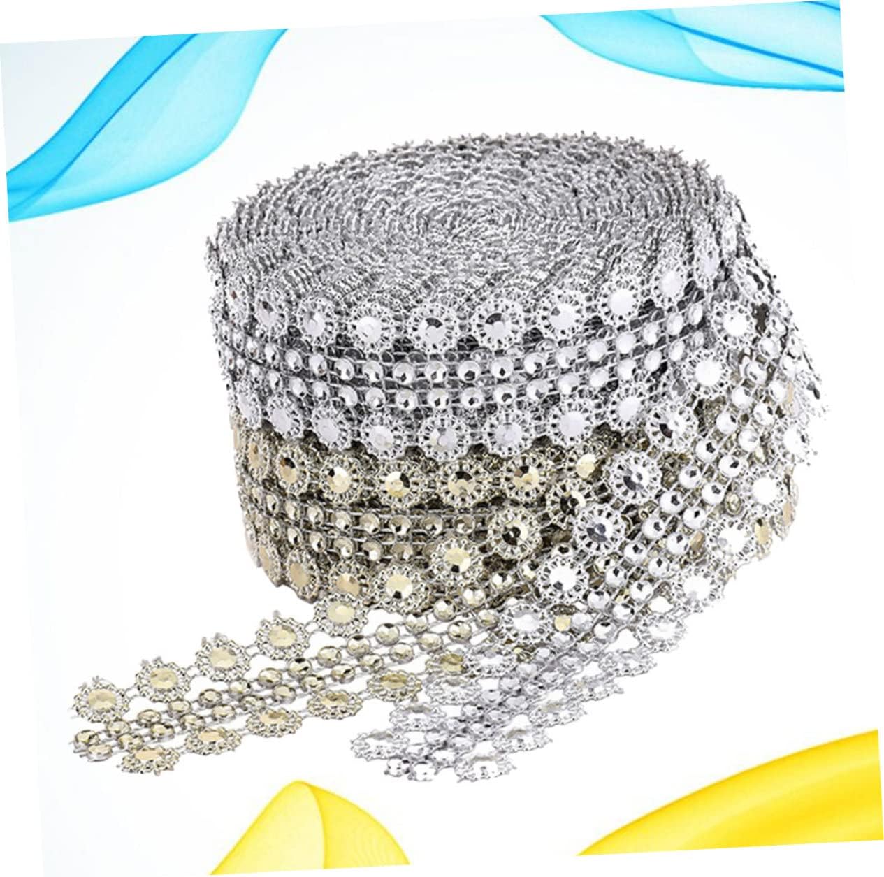 Silver Rhinestone Chain Trim 2 Rolls Plastic Double Row Mesh Embellishment