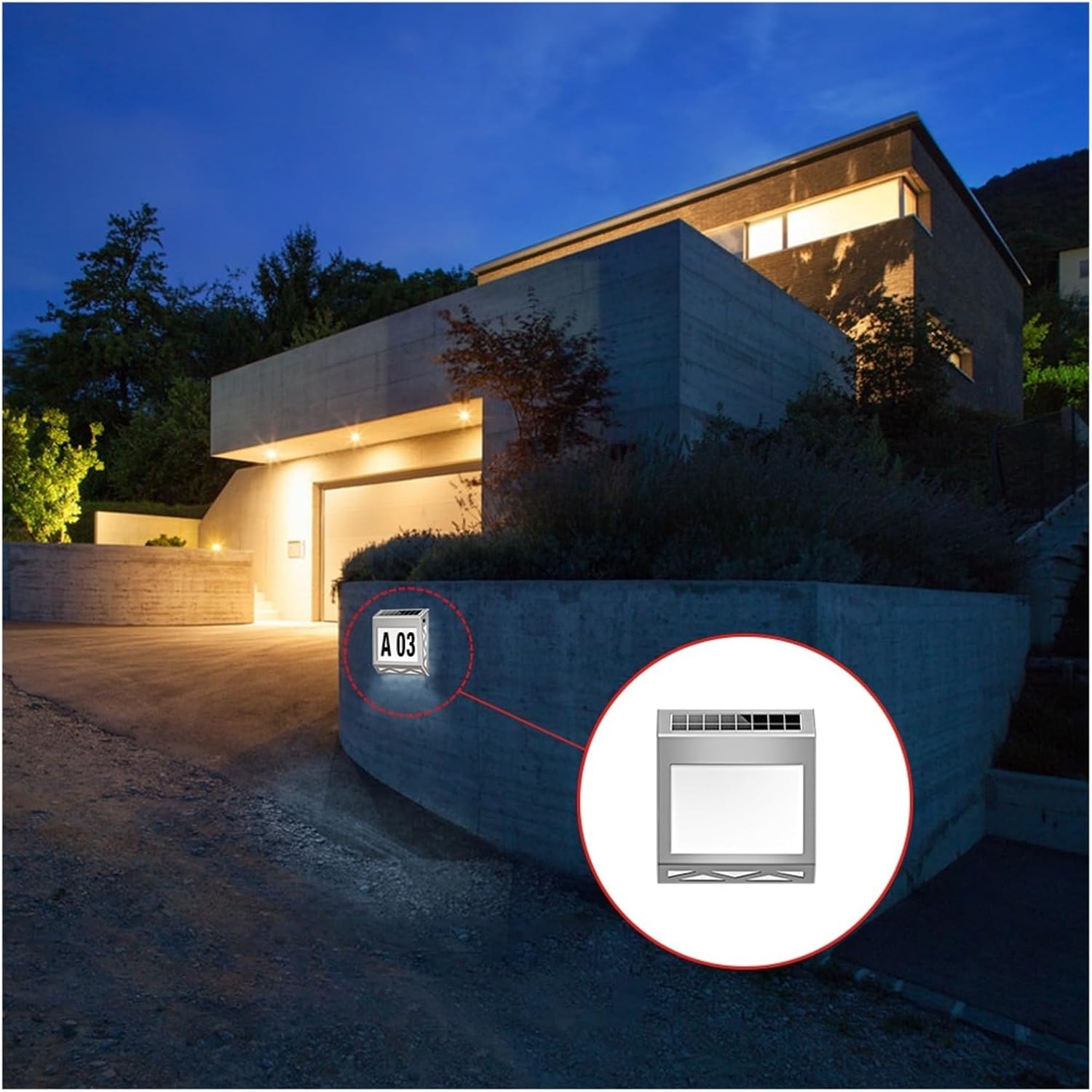Solar House Number Light Digital Address Indication Number Plate Light Rainproof Villa Outdoor Warning Wall Light(Black White Light)