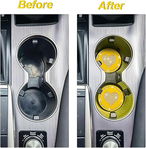 Miniatura 3 de ipelo - Portavasos para automóvil, 2 posavasos universales con diamantes de imitación de cristal, diseño de corazón amoroso para automóvil, bonito