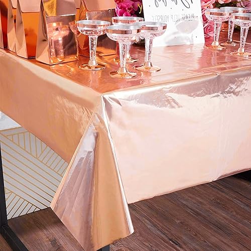 Miniatura 3 de PartyWoo Mantel rectangular de aluminio color oro rosa, paquete de 3 manteles rectangulares de 54 x 108 pulgadas, mantel de aluminio para mesa de 6