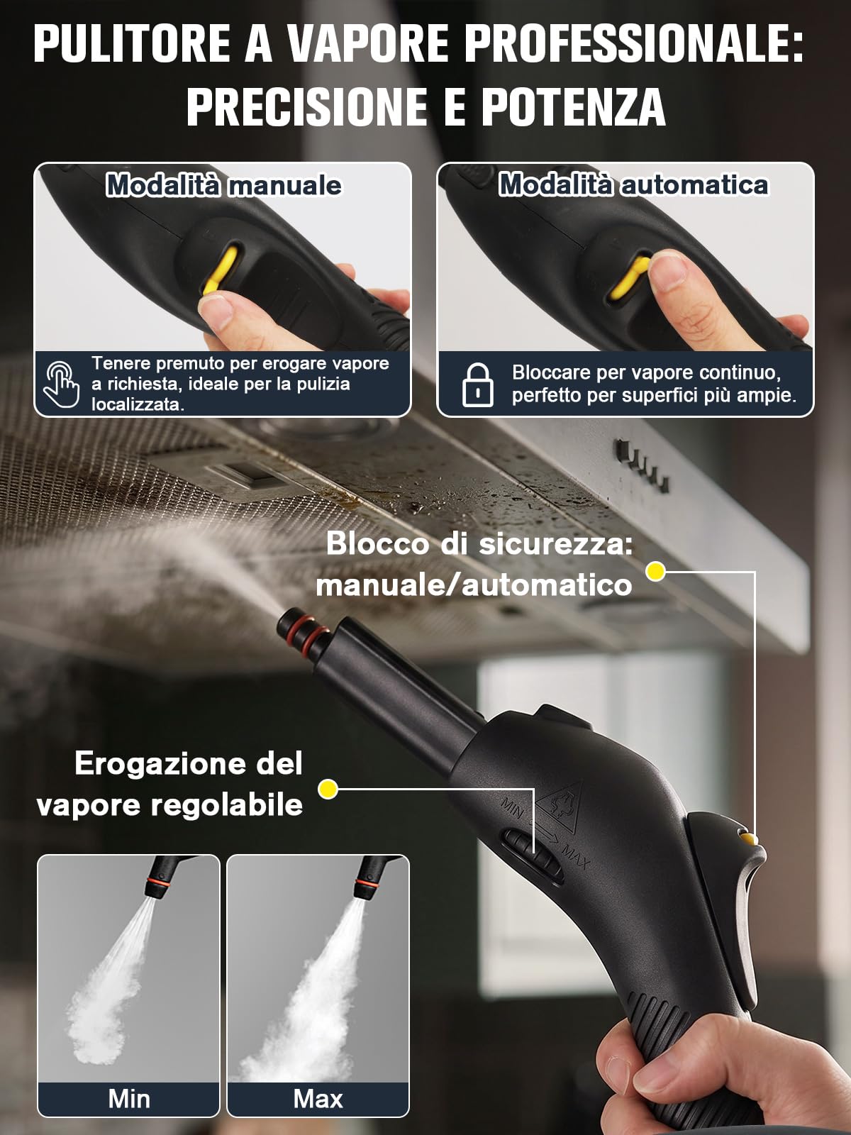 Waitbird Pulitore A Vapore Portatile, 4,5 Bar, Vapore Caldo 120 °C, 1500W | 21 Accessori | Senza Prodotti Chimici Per Pavimenti, Auto, Pareti, Fughe, Cucina E Bagno | Doppia Serratura Di Sicurezza