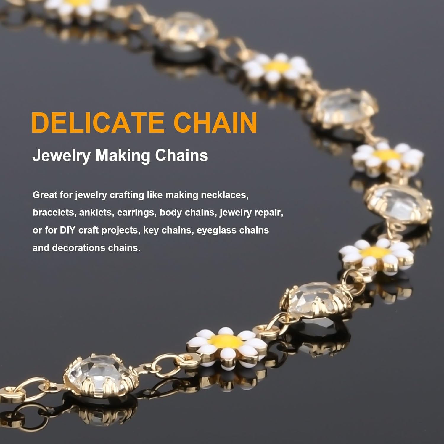 KYUNHOO 16.4FT/5M Gold Plated Chains for Jewelry Making Daisy Flowers Link Clear Bead Jewelry Chain Roll with Lobster Clasps Jump Rings for Crafting Findings - Image 4