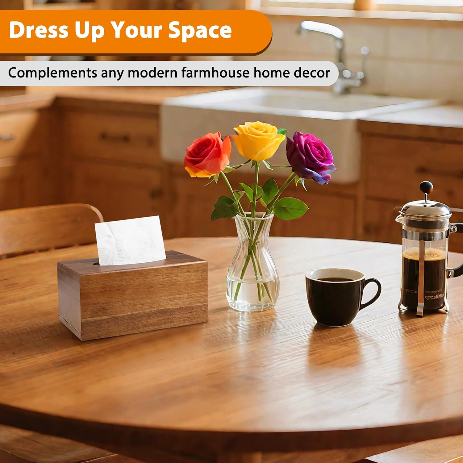 2 Pack Wood Tissue Box Cover Rectangular- Acacia Wood Rectangle Wooden Tissue Box Holder for Tabletop Night Stands Bathroom Office - Decorative Facial Cube Tissue Box Cover for Modern Farmhouse Decor