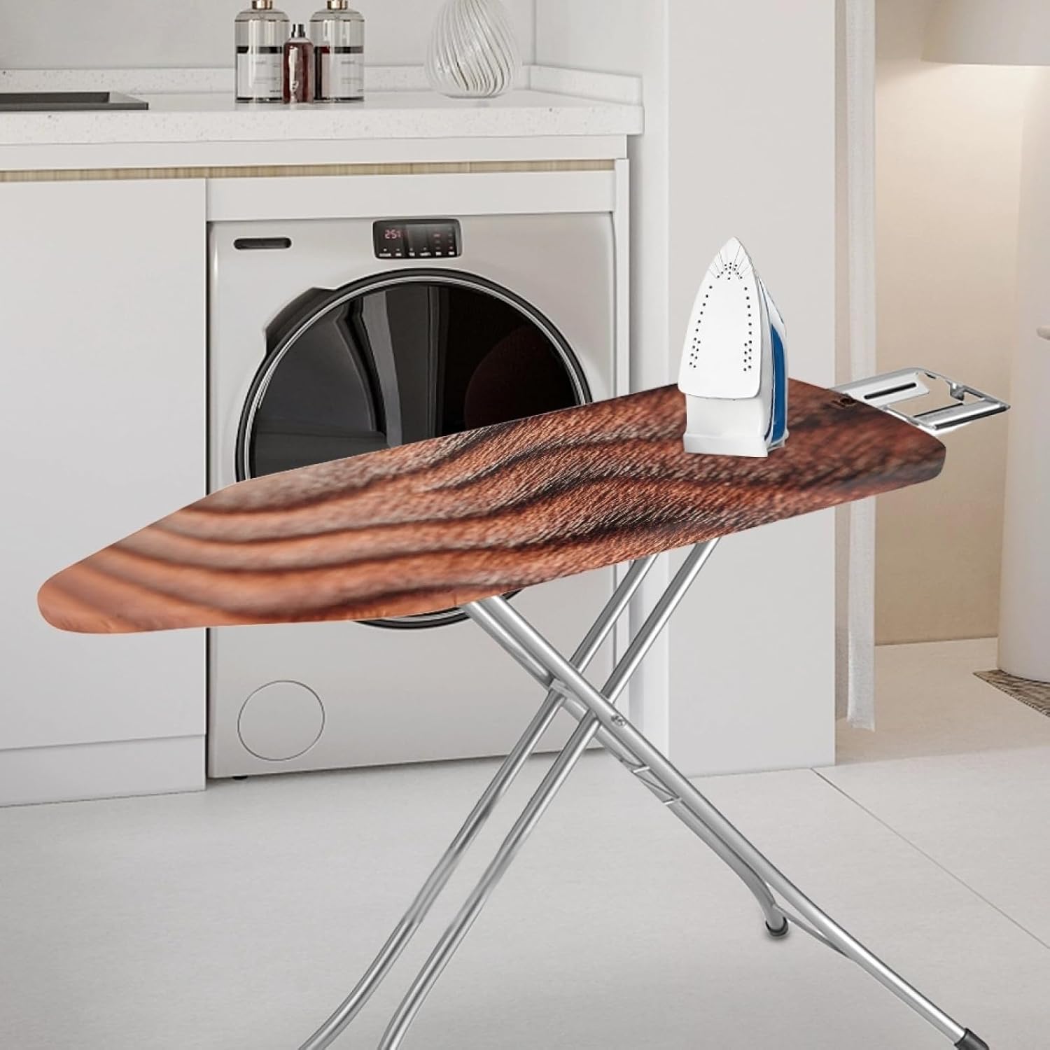 Ironing Board Cover 14x48 Wood Grain Brown Iron Board Cover with Padding Heat Reflective,Scorch Resistant Thick Padding,Snug Fit Non-Slip Nose Pocket Fastener Straps Elastic Edges