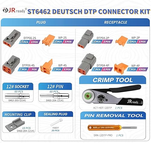 Miniatura 2 de JRready ST6462 Deutsch DTP Kit de conectores - Conector DTP de 2 4 pines 12-16AWG Contactos Sólidos Tamaño 12, Herramienta de crimpado Deutsch,