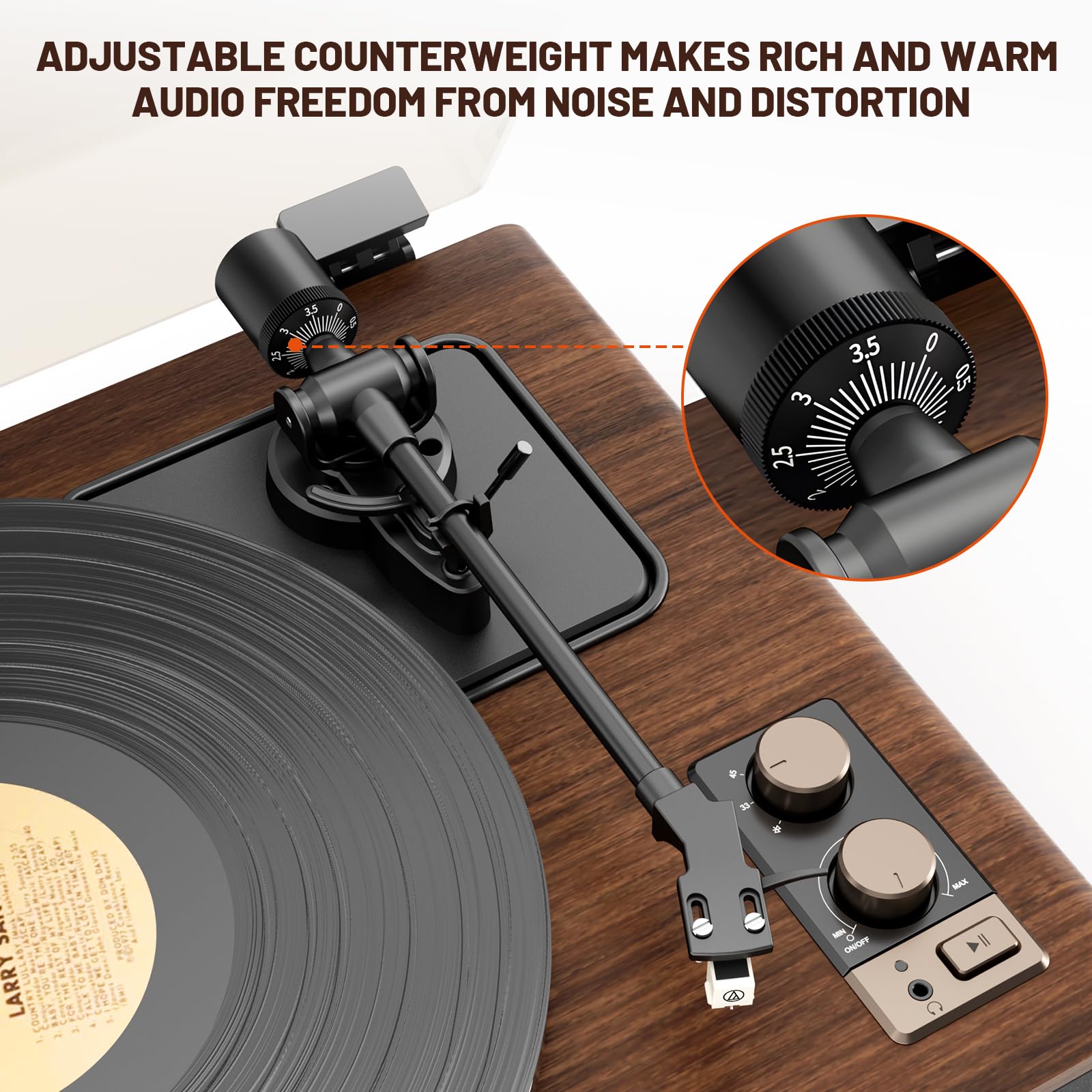 Giradischi Bluetooth HiFi, Giradischi Vinili a Cinghia 33/45 RPM con Testina AT-3600L, Altoparlanti Integrati, Ingresso AUX/RCA, Auto-Off