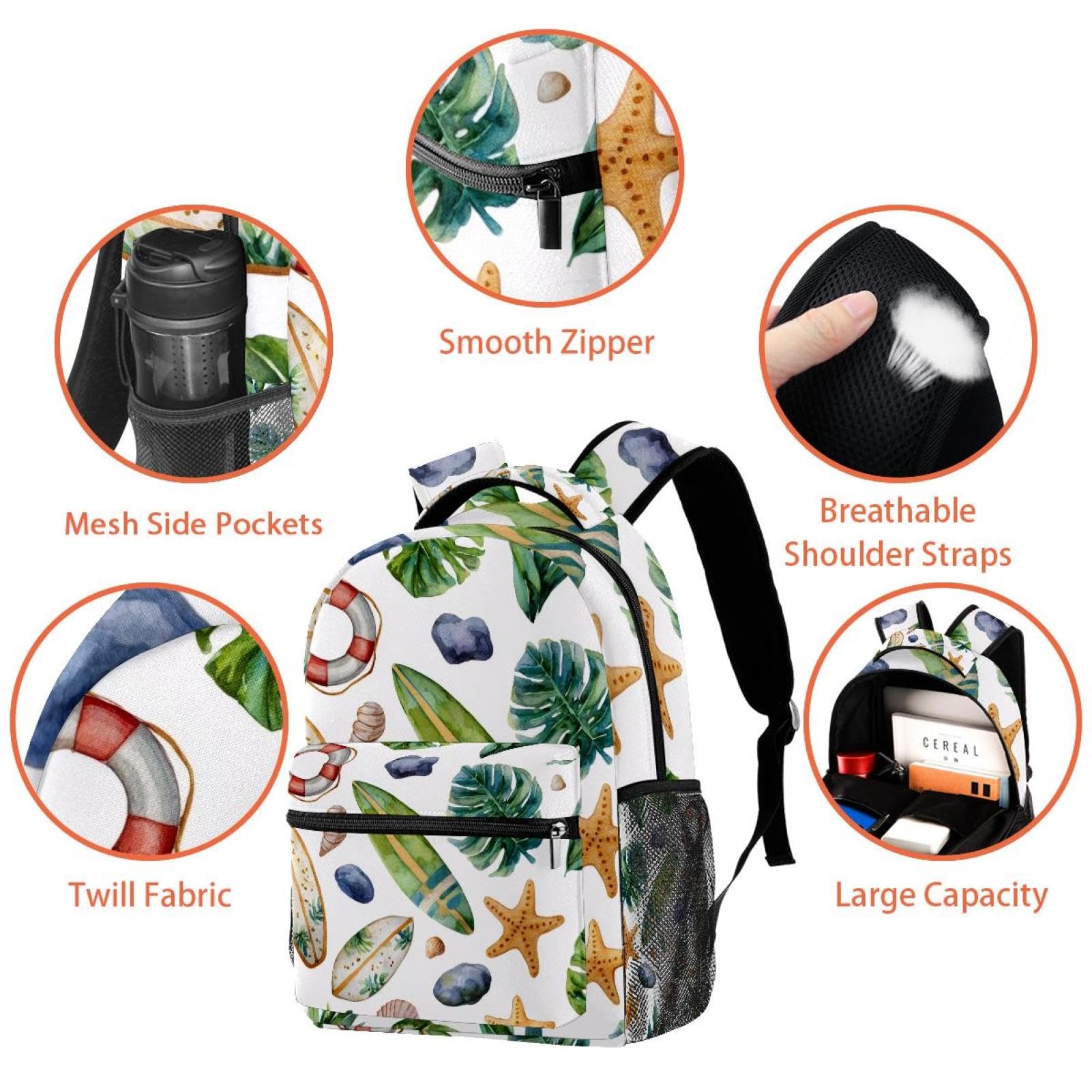 Set di zaino per la scuola con borsa per il pranzo e astuccio, set da 3 pezzi, zaino da viaggio, zaino casual per adolescenti, ragazze, ragazzi, primaria, junior, mezza estate, vacanze