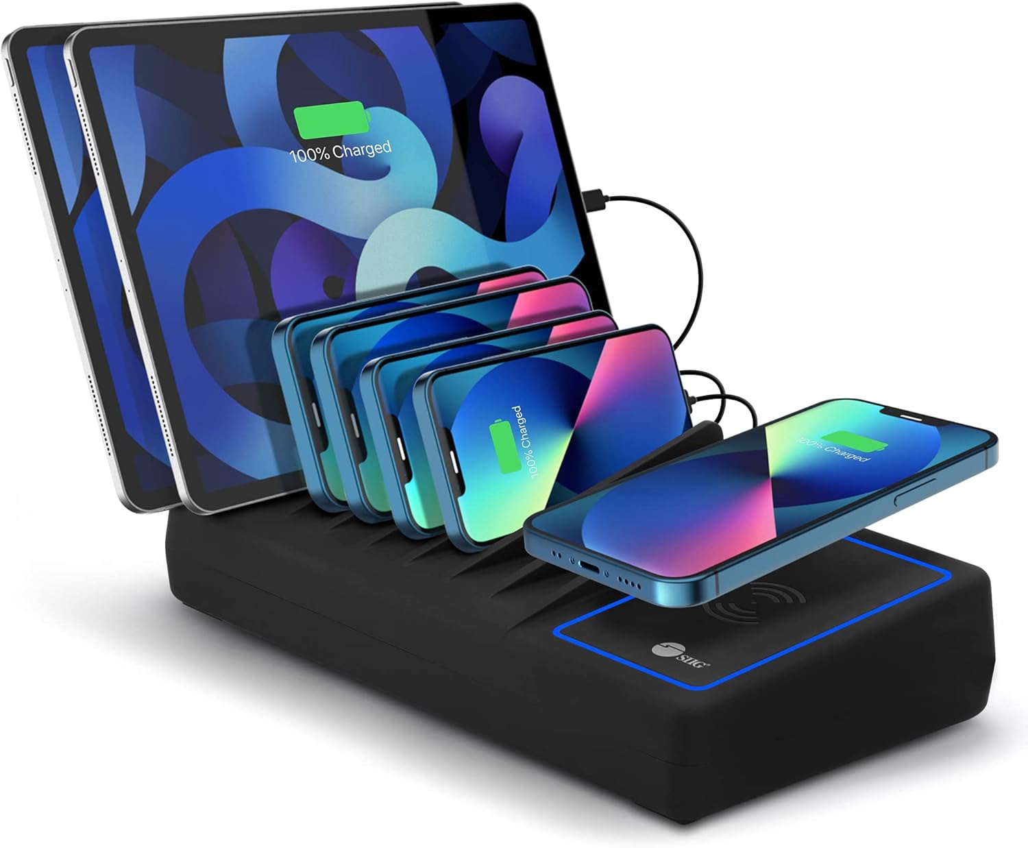 SIIG 10 Port 150W USB Charging Station with Qi Wireless