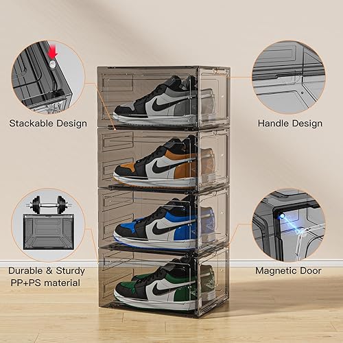 Miniatura 5 de MSHOMELY Paquete de 9 cajas de almacenamiento transparentes apilables para zapatos, organizador de zapatos para armario, caja de zapatos frontal con