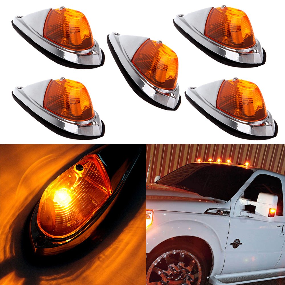 Truck Trailer Waterproof Semi-trailer Amber Cab Marker Roof Top Clearance Light Replacement Pack of 5