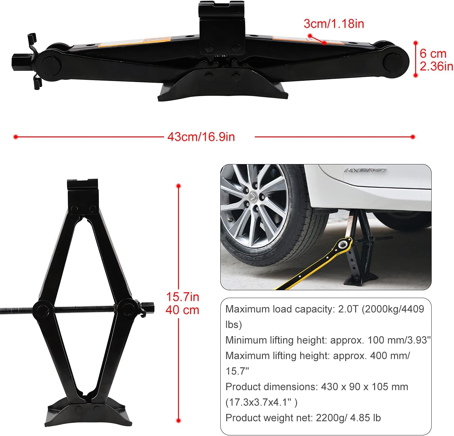 CPROSP Scissor Jack 2 Tons(4,409 lbs) Capacity with Ratchet Handle Effort Saving Just for Emergency Use, not for Weekly Projects