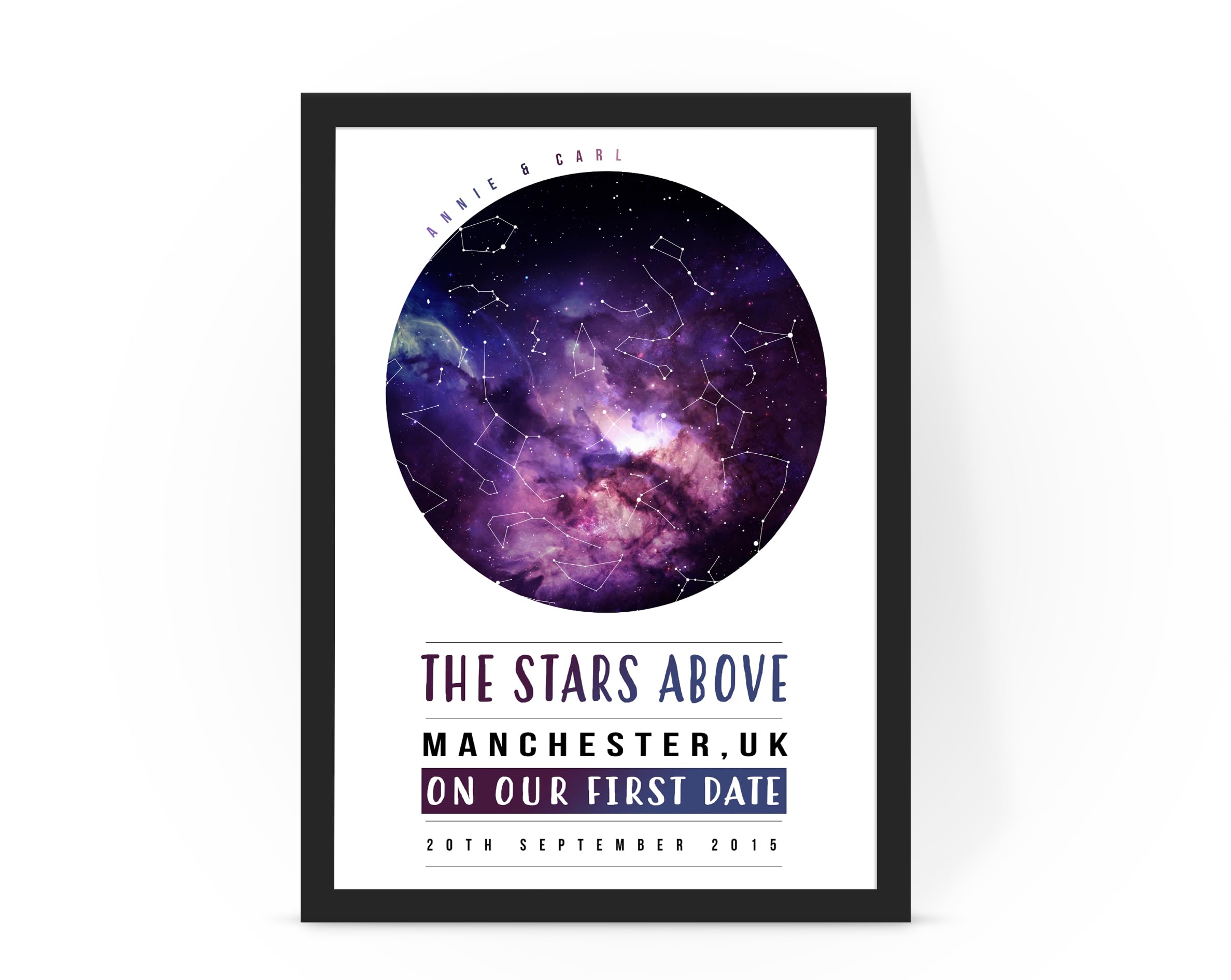 Forefrontdesigns Personalised Star Map - Custom Star Map, The Night We Met, Stars on the Day You Were Born, Constellation Gifts, Name a Star Gift, Where We First Met - Unique Valentine’s Gift