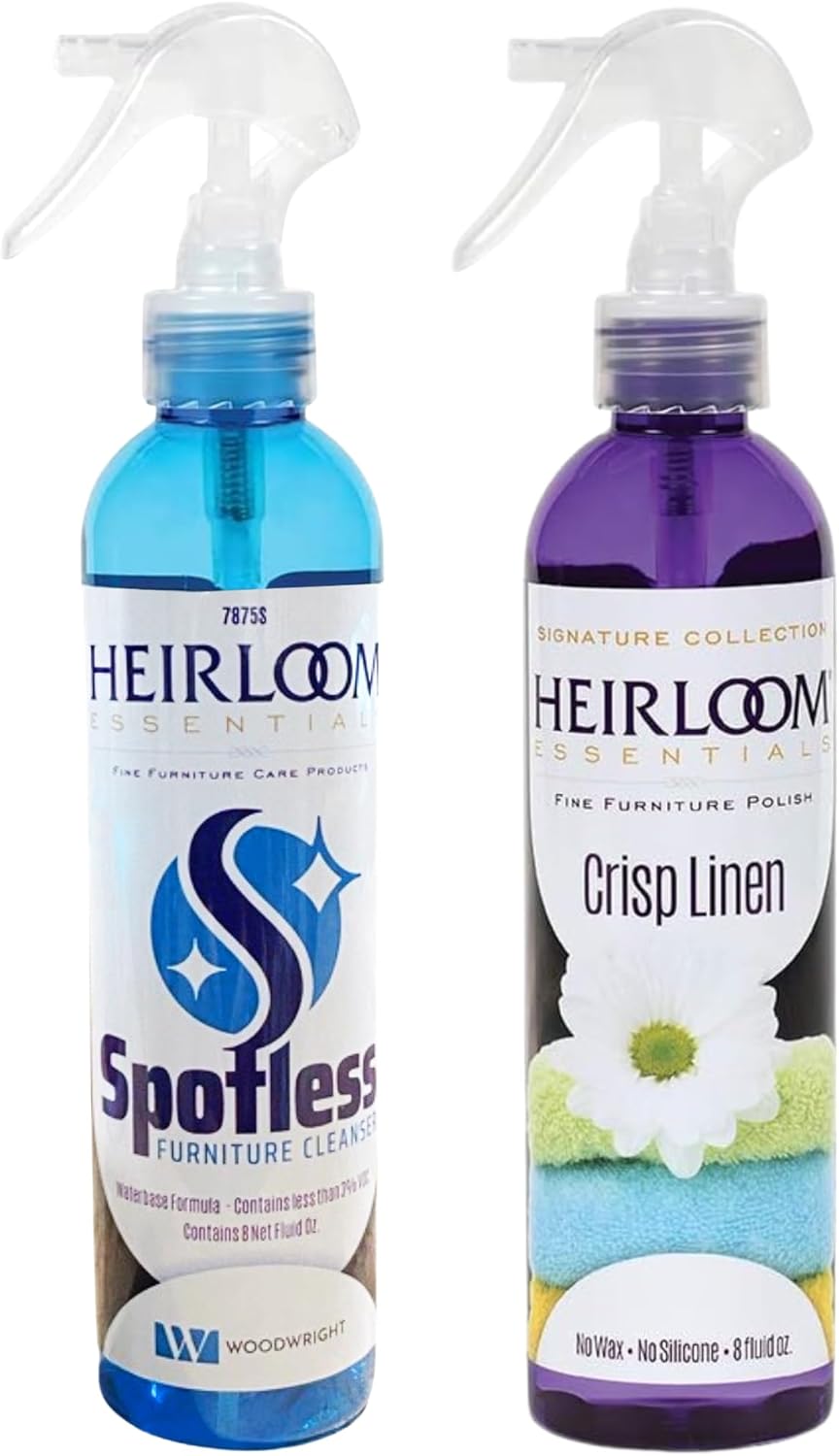 Two-Step Spotless Glass Cleaner Spray and Fine Furniture Wood Polish Combo for Multi-Surface Cleaning, Dusting and Furniture Care (Cinnamon Apple)