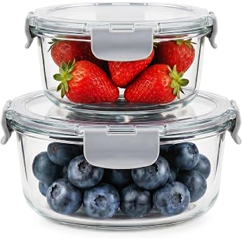 Glass Containers with Lid 2-Piece Meal Prep Boxes & Food Storage Containers 400 ml & 970 ml Made of Borosilicate Glass BPA-Free & Airtight for Microwave & Dishwasher I Food Storage