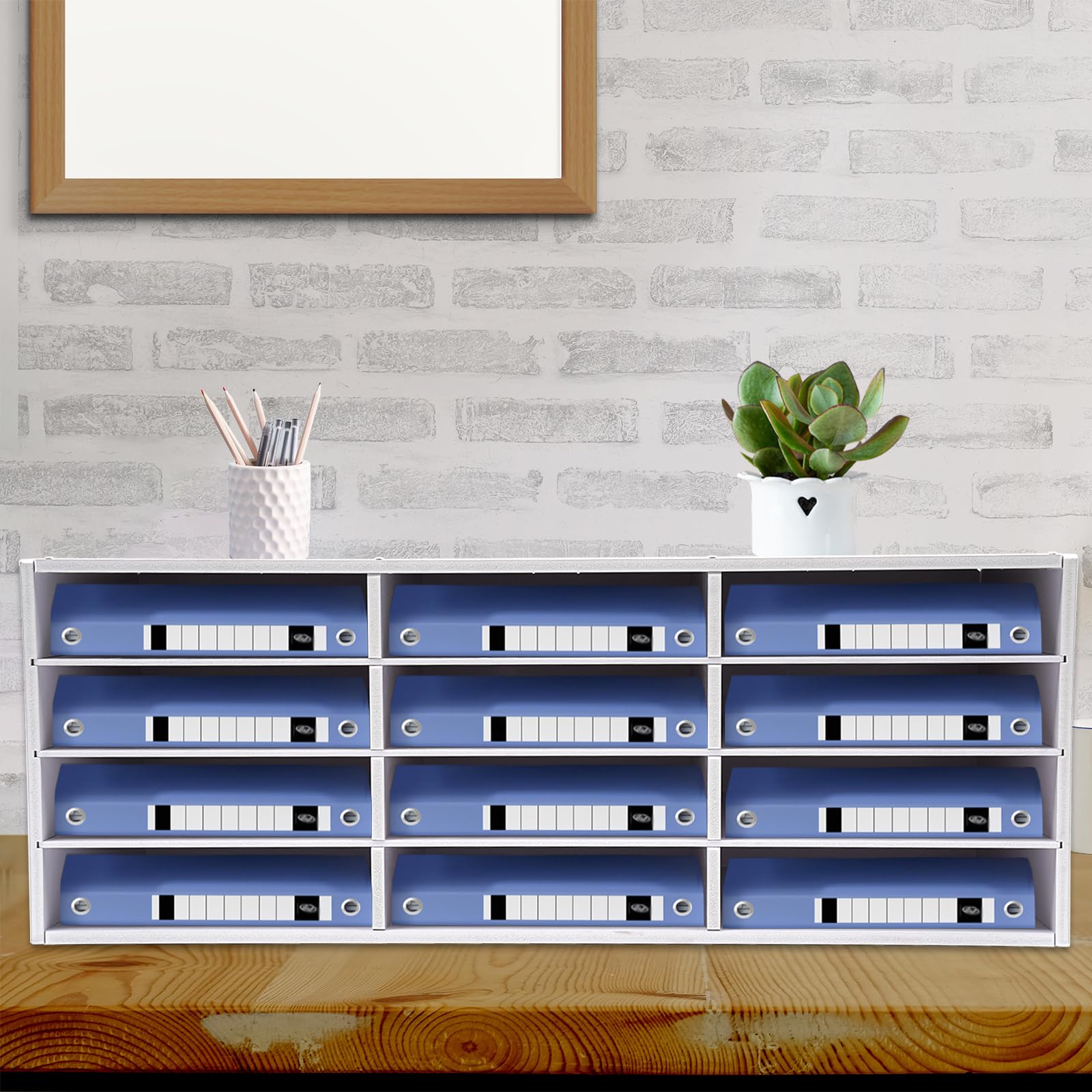 Organisateur 12 casiers Blanc Rangement Documents 80x31x30cm, Meuble classement 12 Fentes 4 Niveaux pour Bureau Ecole bibliotheque, rangeoir courrier a4 12 Compartiments PVC