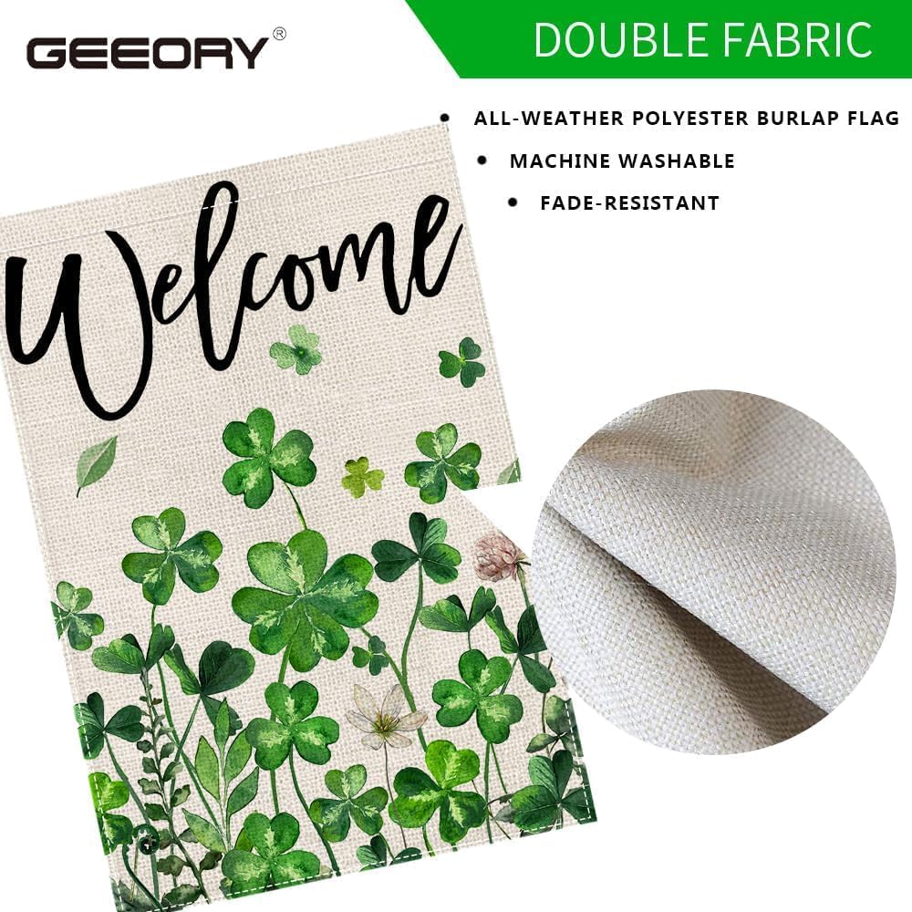 GEEORY St Patricks Day Shamrocks Garden Flag 12 x 18 Inch, Floral Clover Double Sided Decorative Flag For Outside Yard Lawn Outdoor Decoration - Image 6