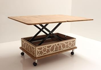 Kolex smart openable coffee table 3-stage wheeled dining table floor table (PINE)