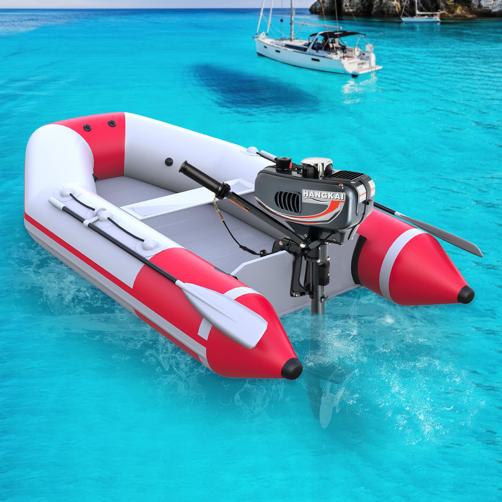 Motore fuoribordo 2 tempi 3,5 CV 2,5 kW, motore elettrico per barche con avviamento manuale e accensione CDI, accessori per barche gonfiabili da pesca con serbatoio da 1,3 l, ideale per barche da 100